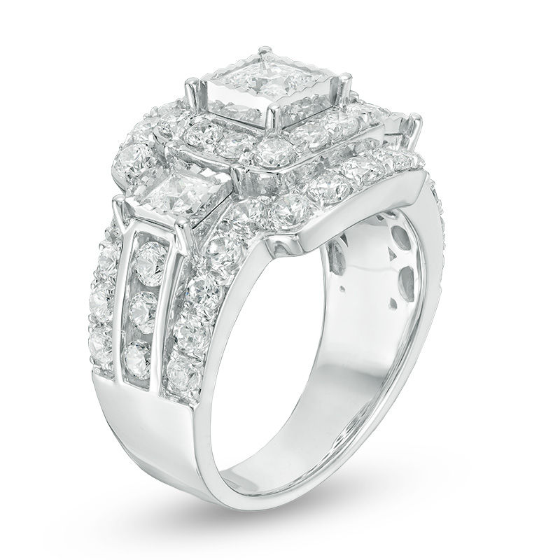 3 CT. T.W. Princess-Cut Diamond Past Present Future® Double Frame Engagement Ring in 14K White Gold