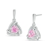 Thumbnail Image 1 of 5.0mm Trillion-Cut Lab-Created Pink Sapphire and 1/6 CT. T.W. Diamond Swirl Frame Drop Earrings in Sterling Silver