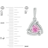 Thumbnail Image 2 of 5.0mm Trillion-Cut Lab-Created Pink Sapphire and 1/6 CT. T.W. Diamond Swirl Frame Drop Earrings in Sterling Silver
