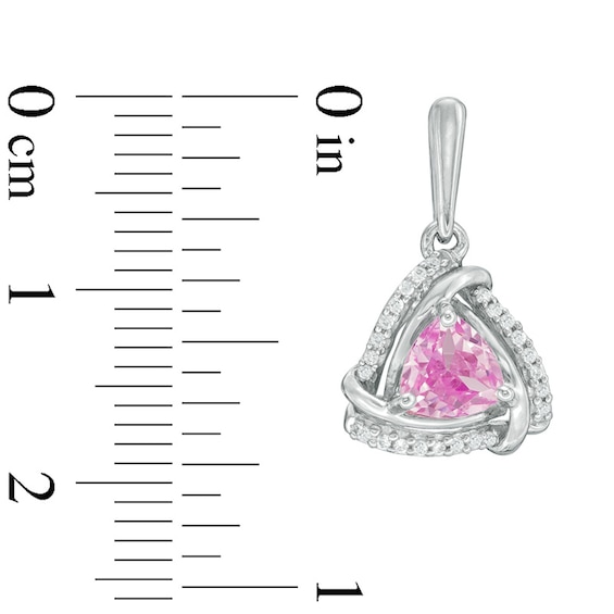 5.0mm Trillion-Cut Lab-Created Pink Sapphire and 1/6 CT. T.w. Diamond Swirl Frame Drop Earrings in Sterling Silver