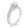Thumbnail Image 2 of Lab-Created White Sapphire and 1/10 CT. T.W. Diamond Tri-Sides Bridal Set in Sterling Silver