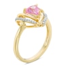 Thumbnail Image 2 of 6.0mm Trillion-Cut Lab-Created Pink Sapphire and 1/10 CT. T.W. Diamond Swirl Frame Ring in 10K Gold