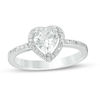 Thumbnail Image 1 of 5.5mm Lab-Created White Sapphire and 1/8 CT. T.W. Diamond Frame Promise Ring in Sterling Silver