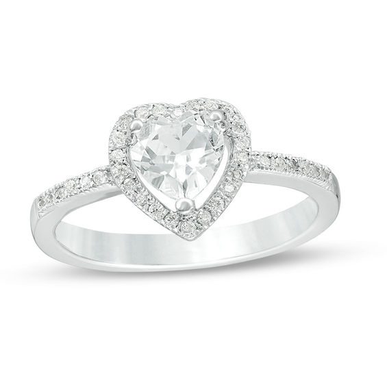 5.5mm Lab-Created White Sapphire and 1/8 CT. T.w. Diamond Frame Promise Ring in Sterling Silver