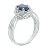 Thumbnail Image 1 of Oval Lab-Created Blue Sapphire and 1/10 CT. T.W. Diamond Frame Ring in Sterling Silver
