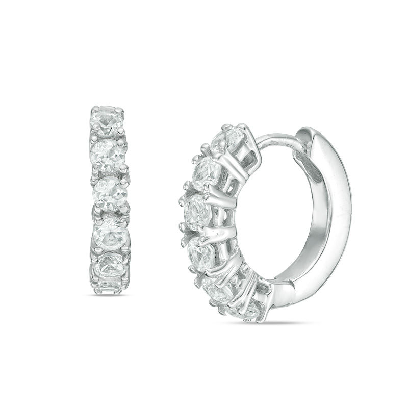 Main Image 1 of White Lab-Created Sapphire Six Stone Hoop Earrings in Sterling Silver