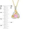 Thumbnail Image 1 of 6.0mm Trillion-Cut Lab-Created Pink Sapphire and Diamond Accent Swirl Frame Pendant in 10K Gold