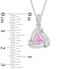Thumbnail Image 2 of 6.0mm Trillion-Cut Lab-Created Pink Sapphire and Diamond Accent  Swirl Frame Pendant in Sterling Silver