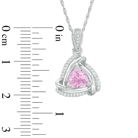 6.0mm Trillion-Cut Lab-Created Pink Sapphire and Diamond Accent Swirl Frame Pendant in Sterling Silver