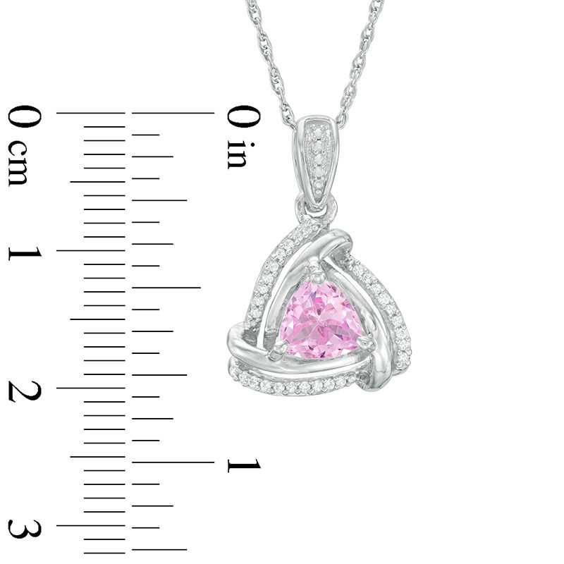 Main Image 2 of 6.0mm Trillion-Cut Lab-Created Pink Sapphire and Diamond Accent  Swirl Frame Pendant in Sterling Silver