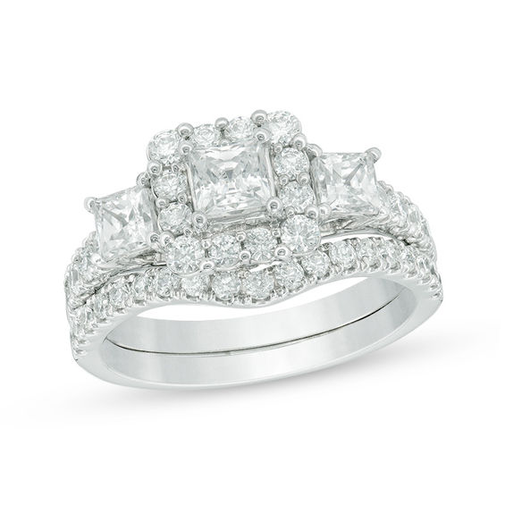 2 CT. T.w. Princess-Cut Diamond Past Present FutureÂ® Frame Bridal Set in 14K White Gold