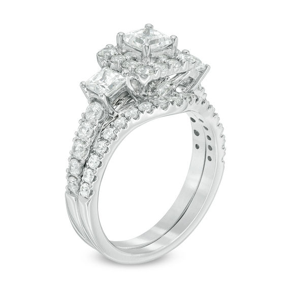 2 CT. T.w. Princess-Cut Diamond Past Present FutureÂ® Frame Bridal Set in 14K White Gold