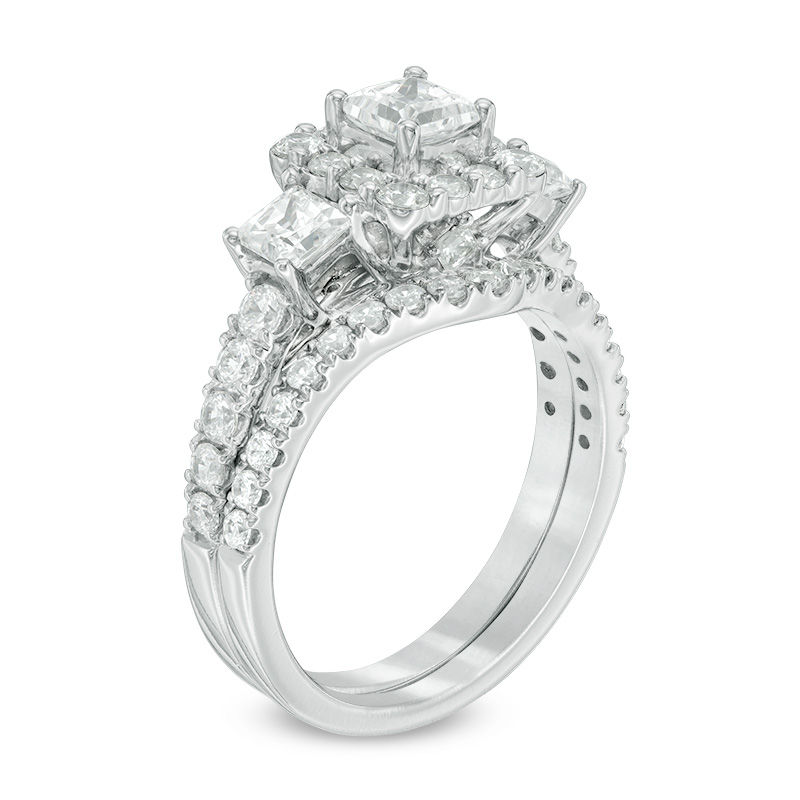 Main Image 2 of 2 CT. T.W. Princess-Cut Diamond Past Present Future® Frame Bridal Set in 14K White Gold