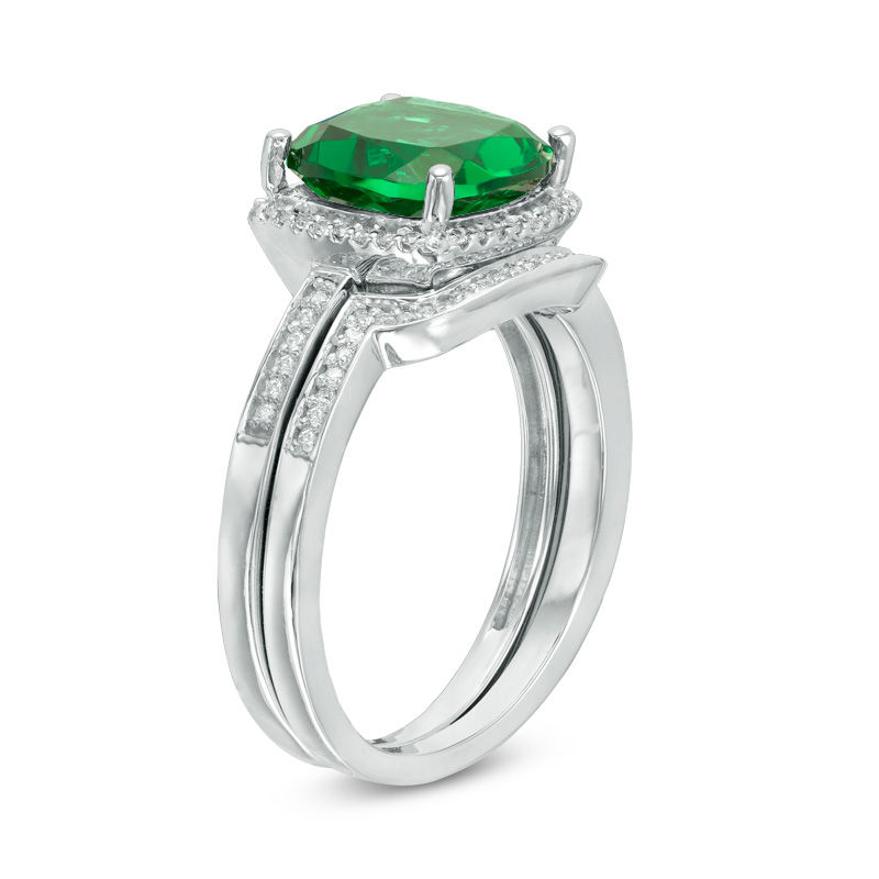 9.0mm Cushion-Cut Lab-Created Emerald and 1/5 CT. T.W. Diamond Frame ...