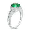 Thumbnail Image 1 of 7.0mm Cushion-Cut Lab-Created Emerald and 1/8 CT. T.W. Diamond Frame Split Shank Engagement Ring in 10K White Gold