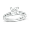 Thumbnail Image 0 of 6.0mm Princess-Cut White Lab-Created Sapphire and 1/5 CT. T.W. Diamond Bridal Set in 10K White Gold