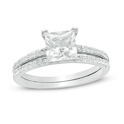 2Ct Princess-Cut Diamond Solitaire Bridal Set Engagement Ring 10K White Gold