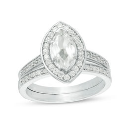 Marquise Lab-Created White Sapphire and 1/3 CT. T.W. Diamond Frame Bridal Set in Sterling Silver