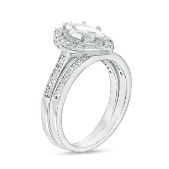 Marquise Lab-Created White Sapphire and 1/3 CT. T.w. Diamond Frame Bridal Set in Sterling Silver