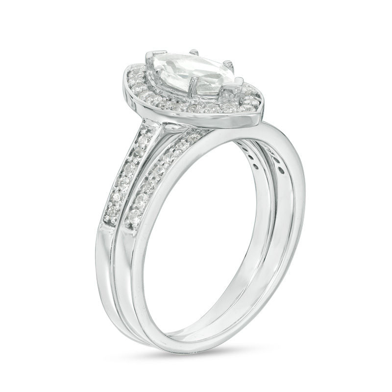 Marquise Lab-Created White Sapphire and 1/3 CT. T.W. Diamond Frame Bridal Set in Sterling Silver