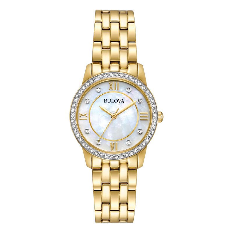 Ladies' Exclusive Bulova Crystal Accent Gold-Tone Watch and Bangle Boxed Set (Model: 98X115)