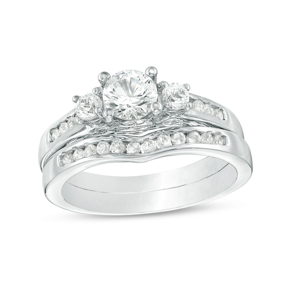 5.4mm Lab-Created White Sapphire Three Stone Bridal Set in 10K White Gold