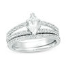 Thumbnail Image 1 of Marquise Lab-Created White Sapphire Split Shank Bridal Set in 10K White Gold