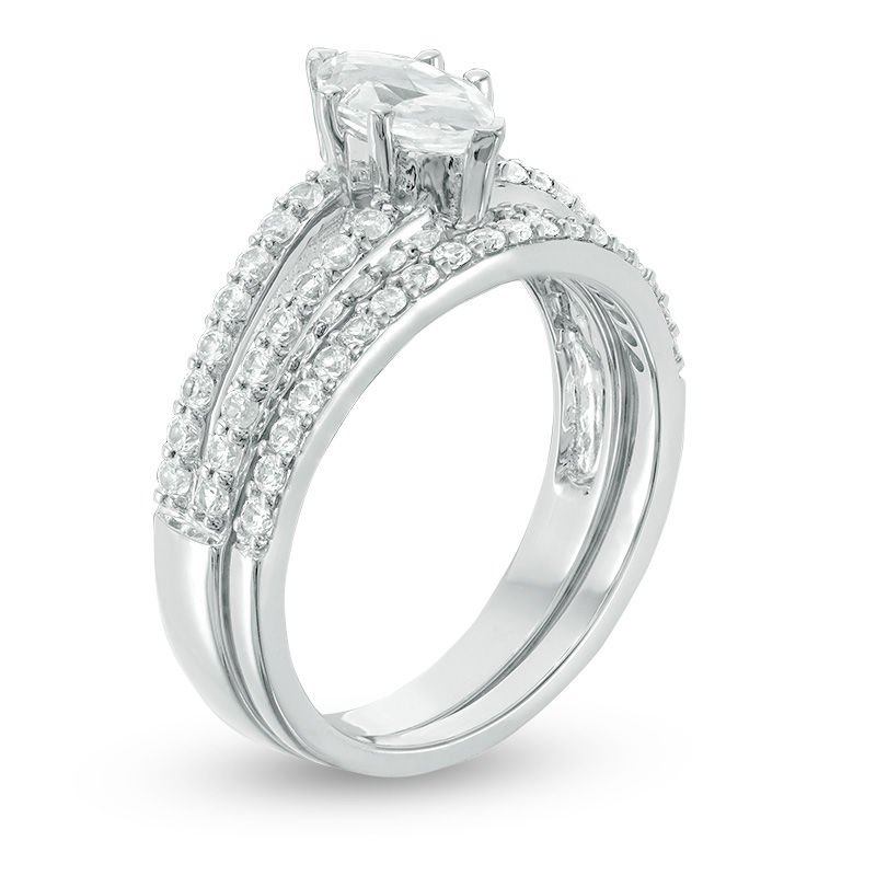 Main Image 2 of Marquise Lab-Created White Sapphire Split Shank Bridal Set in 10K White Gold