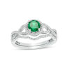 Thumbnail Image 0 of 5.2mm Lab-Created Emerald and 1/4 CT. T.W. Diamond Twist Shank Bridal Set in 10K White Gold