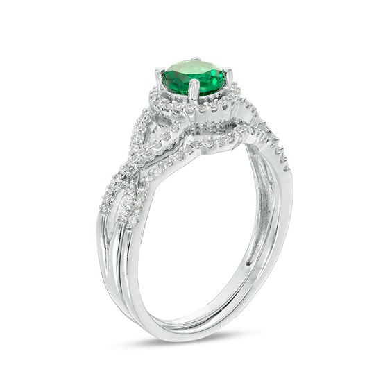 5.2mm Lab-Created Emerald and 1/4 CT. T.w. Diamond Twist Shank Bridal Set in 10K White Gold