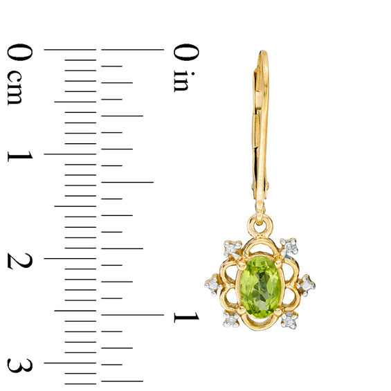 Oval Peridot and Diamond Accent Scallop Frame Drop Earrings in Sterling Silver with 14K Gold Plate