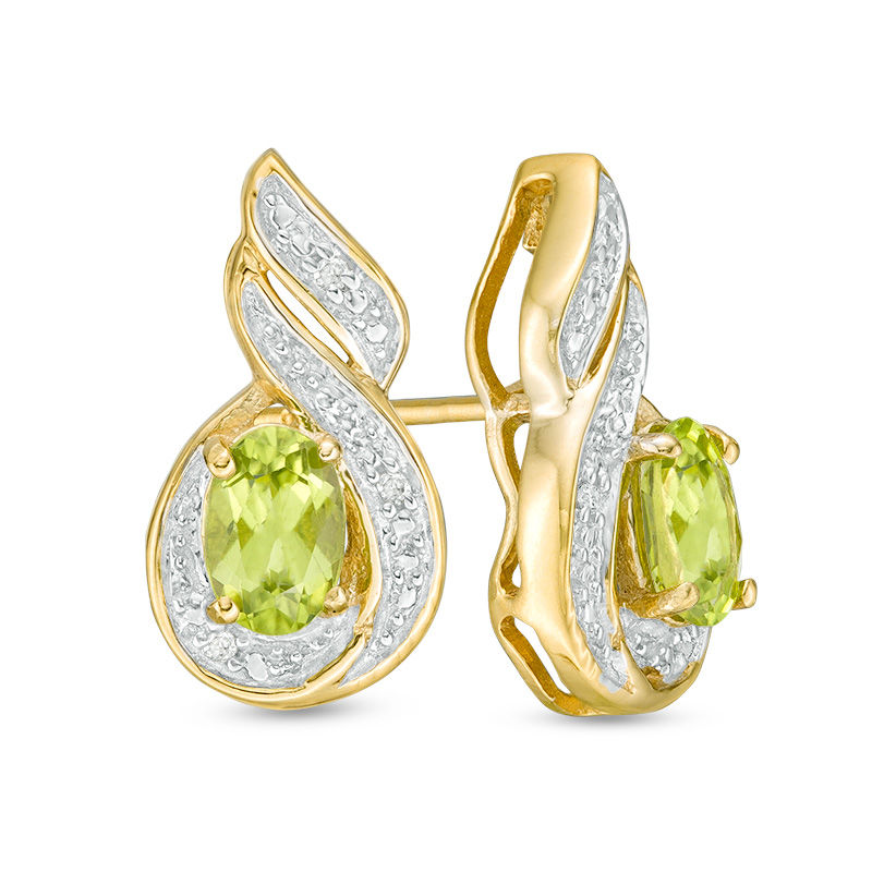 Oval Peridot and Diamond Accent Swirl Drop Earrings in Sterling Silver with 14K Gold Plate