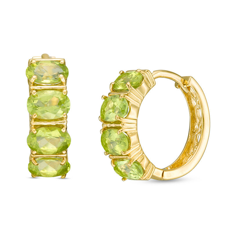 Oval Peridot Four Stone Hoop Earrings in Sterling Silver with 14K Gold Plate