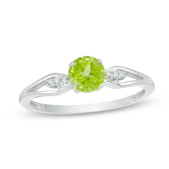 5.0mm Peridot and Diamond Accent Split Shank Ring in Sterling Silver