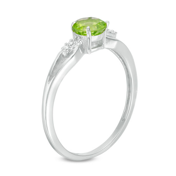 5.0mm Peridot and Diamond Accent Split Shank Ring in Sterling Silver