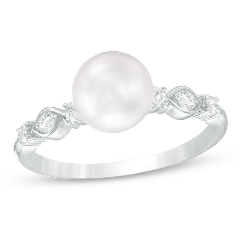 Main Image 1 of Blue Lagoon® by Mikimoto 7.0-7.5mm Akoya Cultured Pearl and 1/5 CT. T.W. Diamond Ring in 14K White Gold