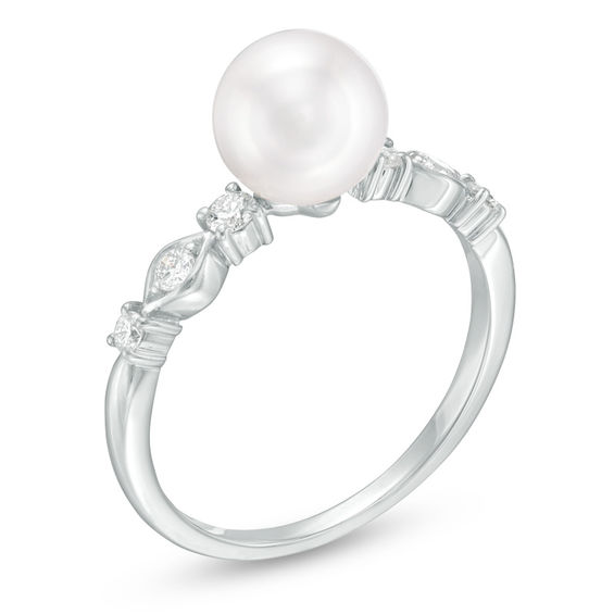 Blue LagoonÂ® by Mikimoto 7.0-7.5mm Akoya Cultured Pearl and 1/5 CT. T.w. Diamond Ring in 14K White Gold