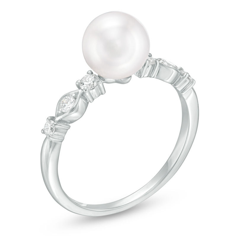 Main Image 2 of Blue Lagoon® by Mikimoto 7.0-7.5mm Akoya Cultured Pearl and 1/5 CT. T.W. Diamond Ring in 14K White Gold