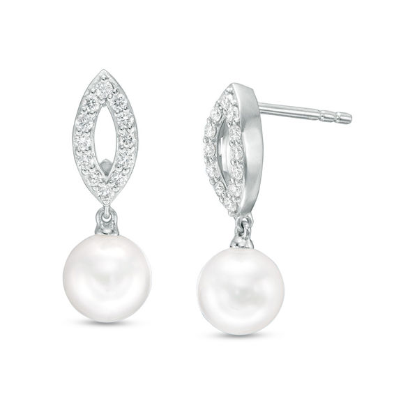 Blue LagoonÂ® by Mikimoto 6.5-7.0mm Akoya Cultured Pearl and 1/4 CT. T.w. Diamond Drop Earrings in 14K White Gold