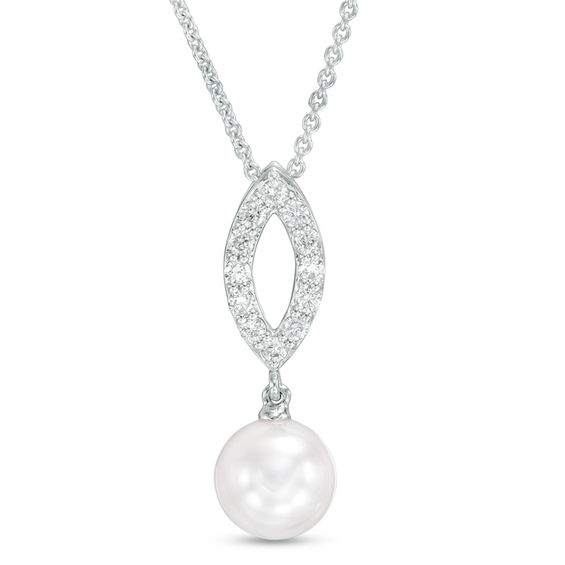 Blue LagoonÂ® by Mikimoto 7.0-7.5mm Akoya Cultured Pearl and 1/6 CT. T.w. Diamond Pendant in 14K White Gold