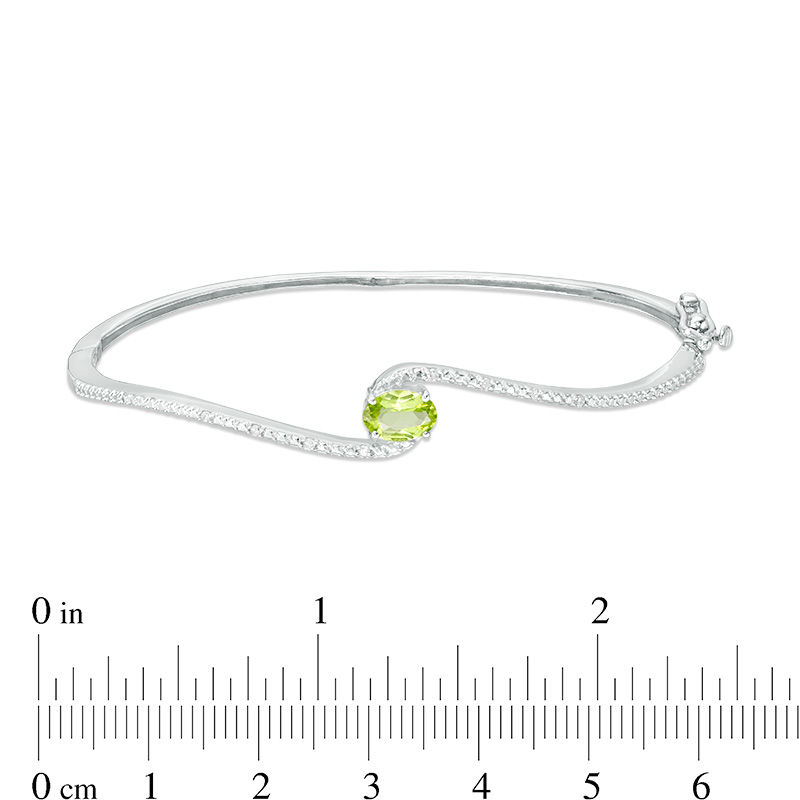 Oval Peridot and Diamond Accent Bypass Bangle in Sterling Silver