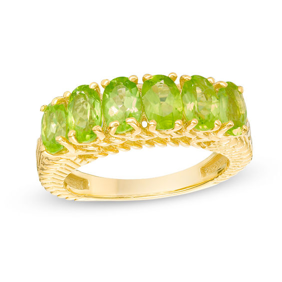 Oval Peridot Six Stone Ring in Sterling Silver with 14K Gold Plate