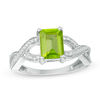Thumbnail Image 0 of Emerald-Cut Peridot and Diamond Accent Twist Split Shank Ring in Sterling Silver