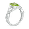 Thumbnail Image 1 of Emerald-Cut Peridot and Diamond Accent Twist Split Shank Ring in Sterling Silver