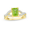 Thumbnail Image 0 of Emerald-Cut Peridot and Diamond Accent Twist Split Shank Ring in Sterling Silver with 14K Gold Plate