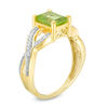 Thumbnail Image 1 of Emerald-Cut Peridot and Diamond Accent Twist Split Shank Ring in Sterling Silver with 14K Gold Plate