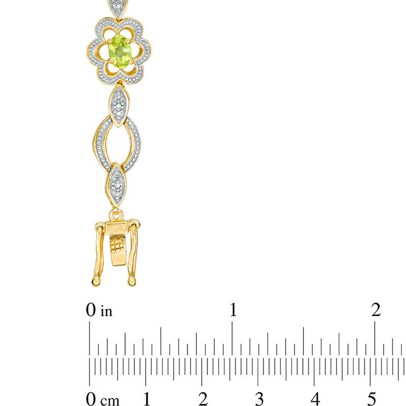 Main Image 2 of Oval Peridot and Diamond Accent Flower Link Bracelet in Sterling Silver with 14K Gold Plate - 7.25"