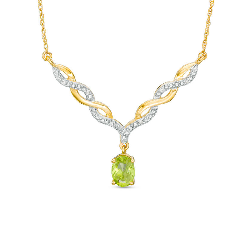 Oval Peridot and Diamond Accent Twist Necklace in Sterling Silver with 14K Gold Plate
