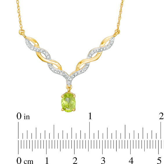 Oval Peridot and Diamond Accent Twist Necklace in Sterling Silver with 14K Gold Plate