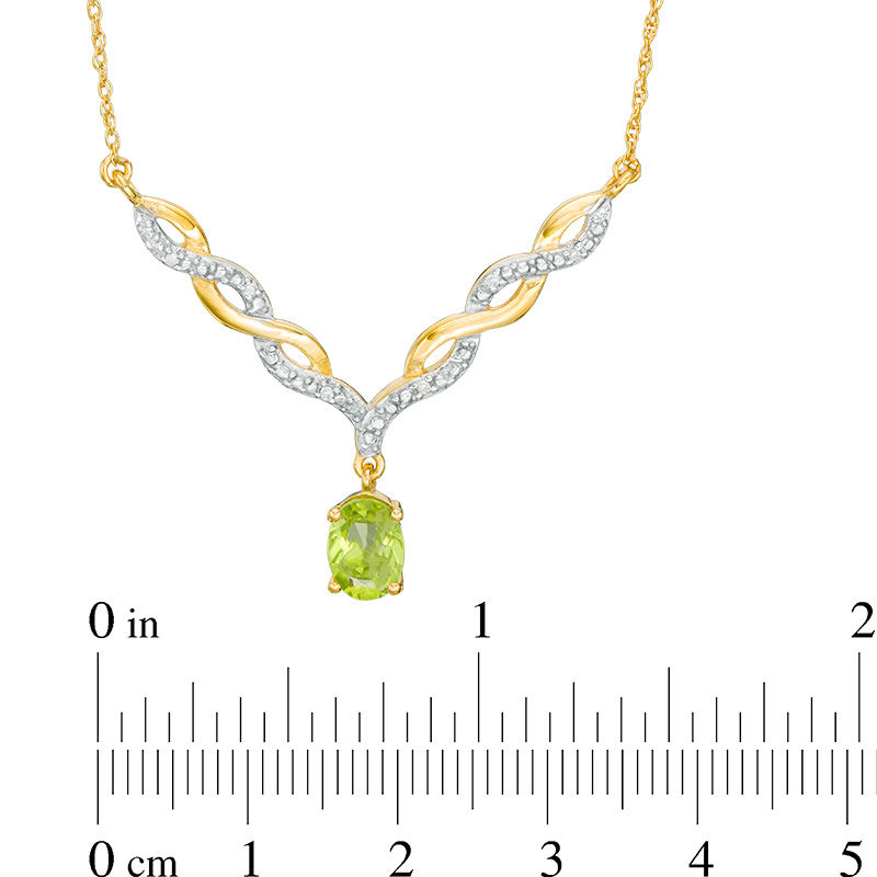 Oval Peridot and Diamond Accent Twist Necklace in Sterling Silver with 14K Gold Plate